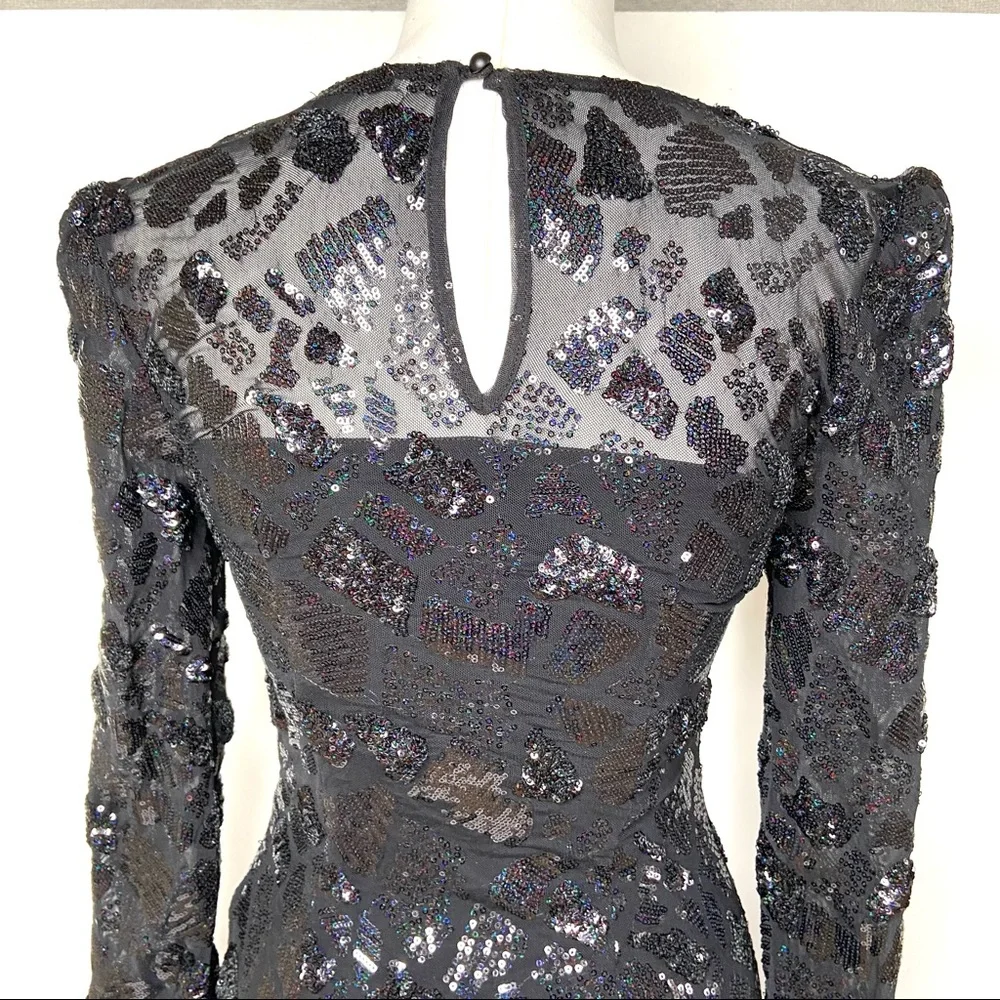 ALBERTO MAKALI Black and Iridescent Sequined Cocktail Dress - Picture 4 of 16